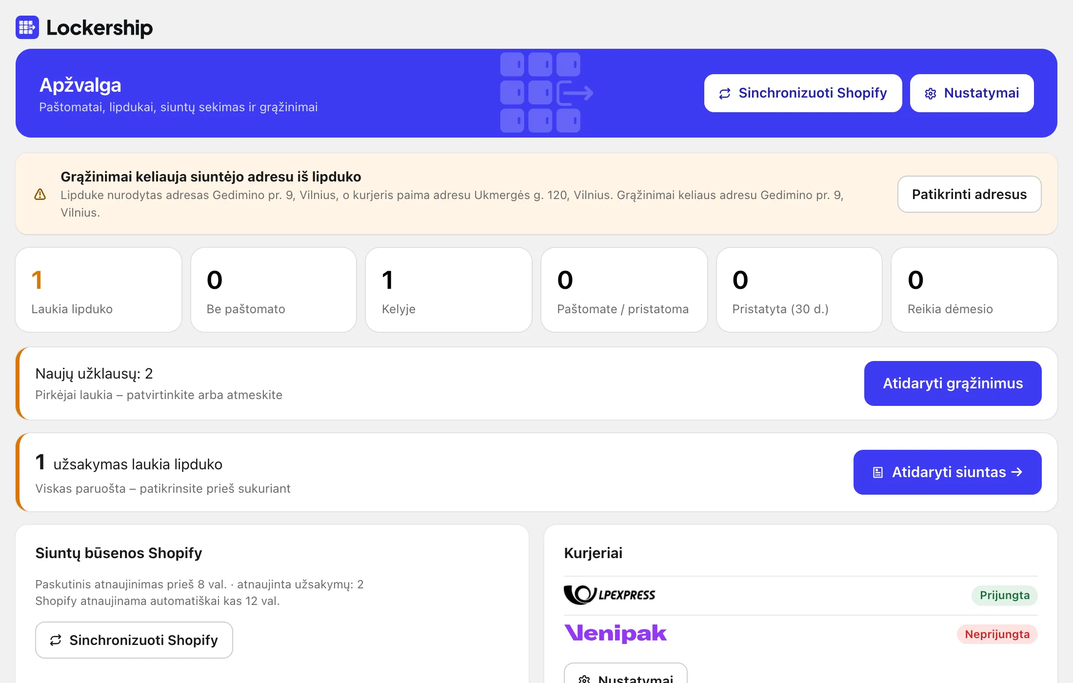 Lockership apžvalga: lipdukai, siuntos kelyje, grąžinimo užklausos