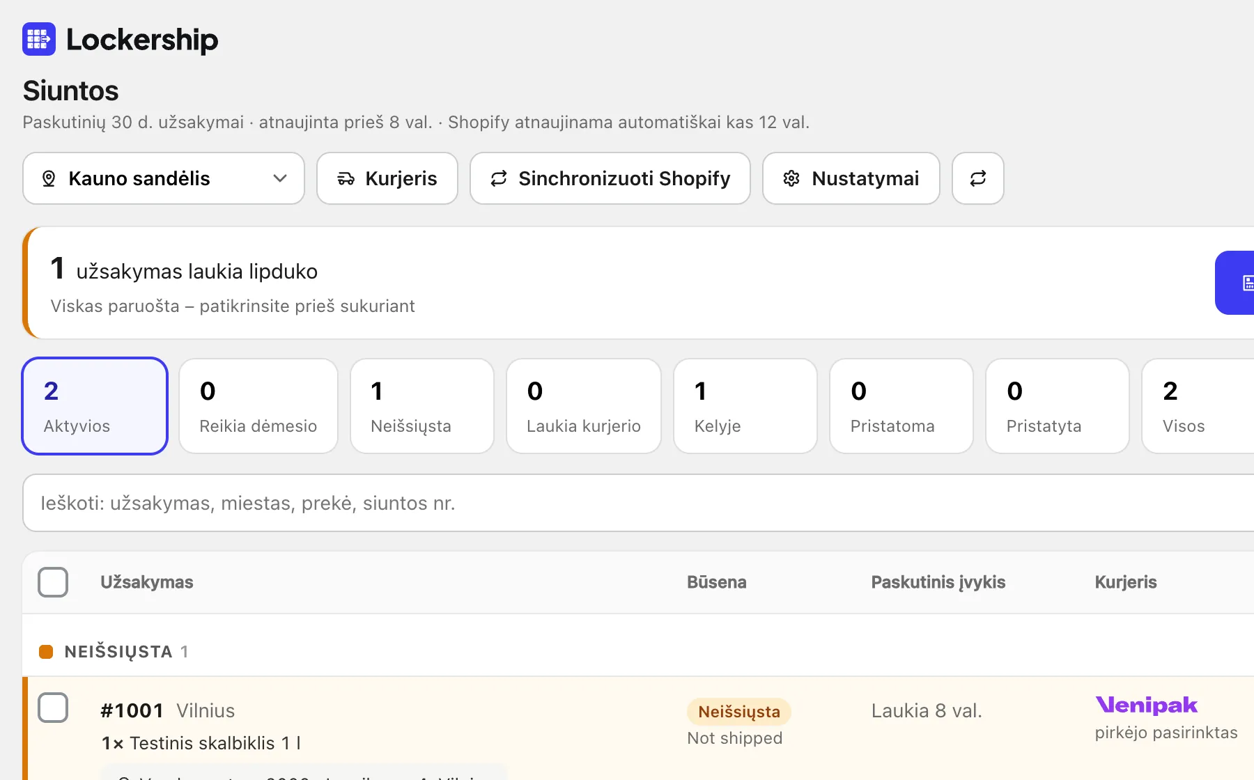 Siuntų sąrašas su kurjerių būsenomis