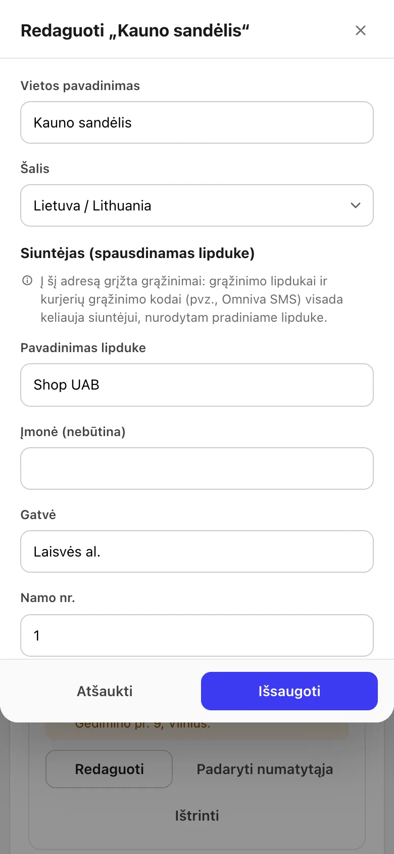 Įdiekite Lockership ir pridėkite siuntimo vietą